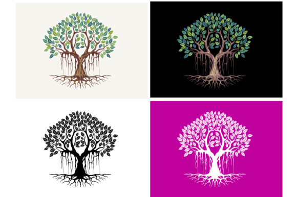 Banyan Tree in Four Color Variants: A Versatile Design Element for Creatives