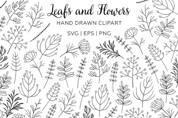 Leaf and Flower Sketch Clipart: Botanic Art for Creative Projects