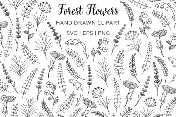 Wildflowers Lineart Clipart: Elegant Botanical Art for Creative Projects
